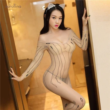 

Nylon Nude Sheer Bodystocking Big Boobs Sexy Long Full Sleeves Crotchless Bodysuit Bodysuit BodyStocking Transparent lingerie