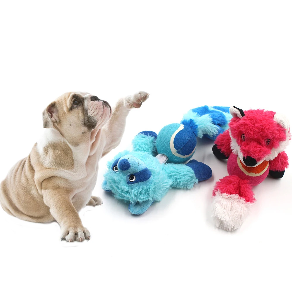 

Plush Simulation Tug Ball Toy Plush Pet Squeak Slipper Fox Raccoon Bite for Cat Dog