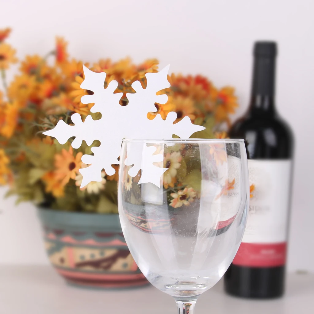 New 50pcs Snowflake Wine Table Glass Table Place Cards Xmas Wedding Beach Party Decor Favor Christmas Decoration Accessories