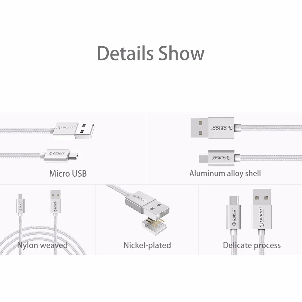 ORICO USB нейлоновый кабель для зарядки данных плетеный провод металлический штекер Micro USB кабель для Xiaomi huawei samsung sony htc