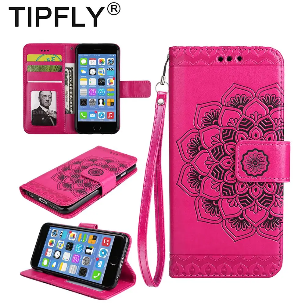 TIPFLY Флип PU Кожаные чехлы для Fundas Apple iPhone 6/6 S 7 8 Plus мандала цветок печати кошелек