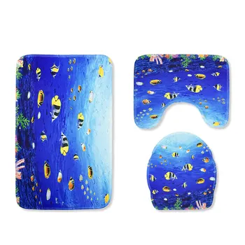 

3pcs/set Anti Slip Bath Mats Bathroom Rugs Ocean Underwater World Toilet Mat Carpet Lid Toilet Cover Bathroom Products