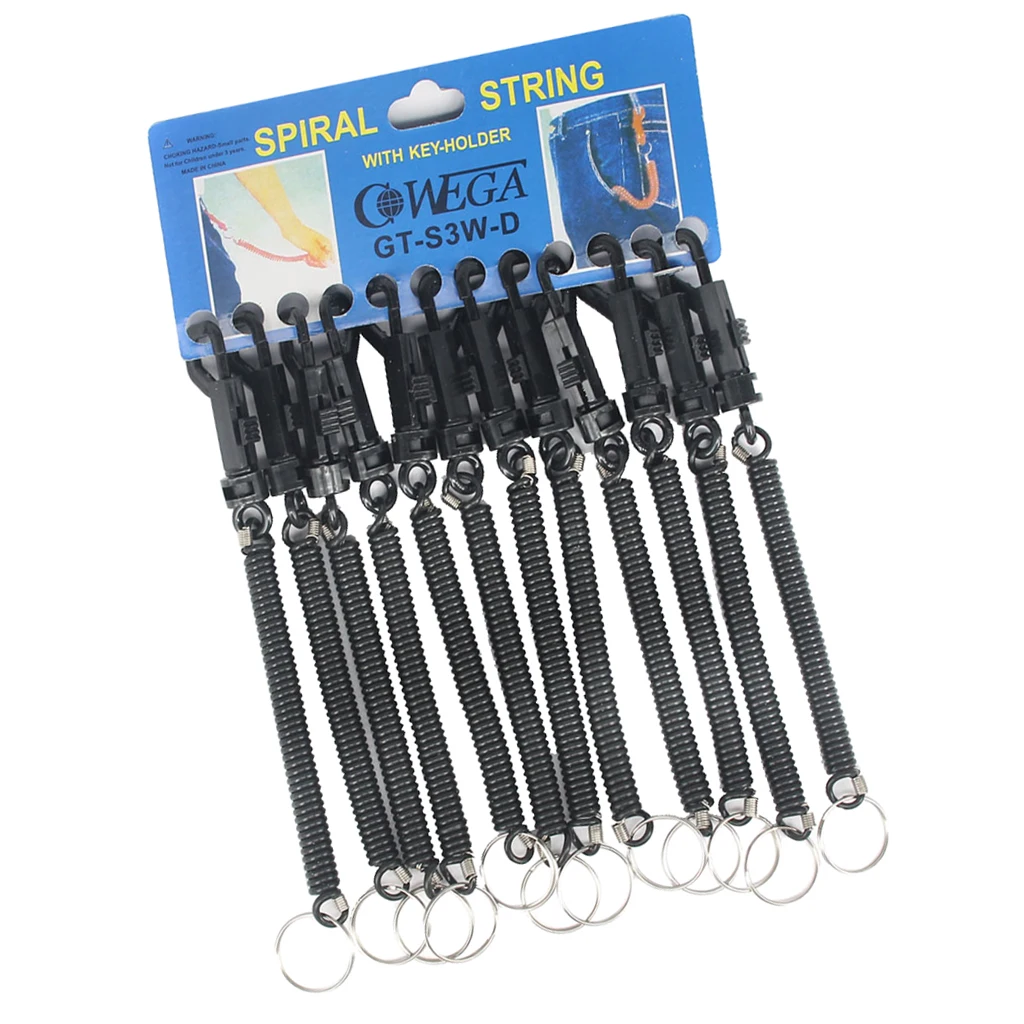 12pcs Retractable Spiral String Key Ring Chain Lobster Clasp Black 12pcs Retractable Spiral String Key Ring Chain Lobster Clasp Black