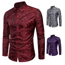 Мужские рубашки яркая Ночная Клубная камуфляжная дизайнерская шелковая ткань модные мужские рубашки с отложным воротником с длинными рукавами