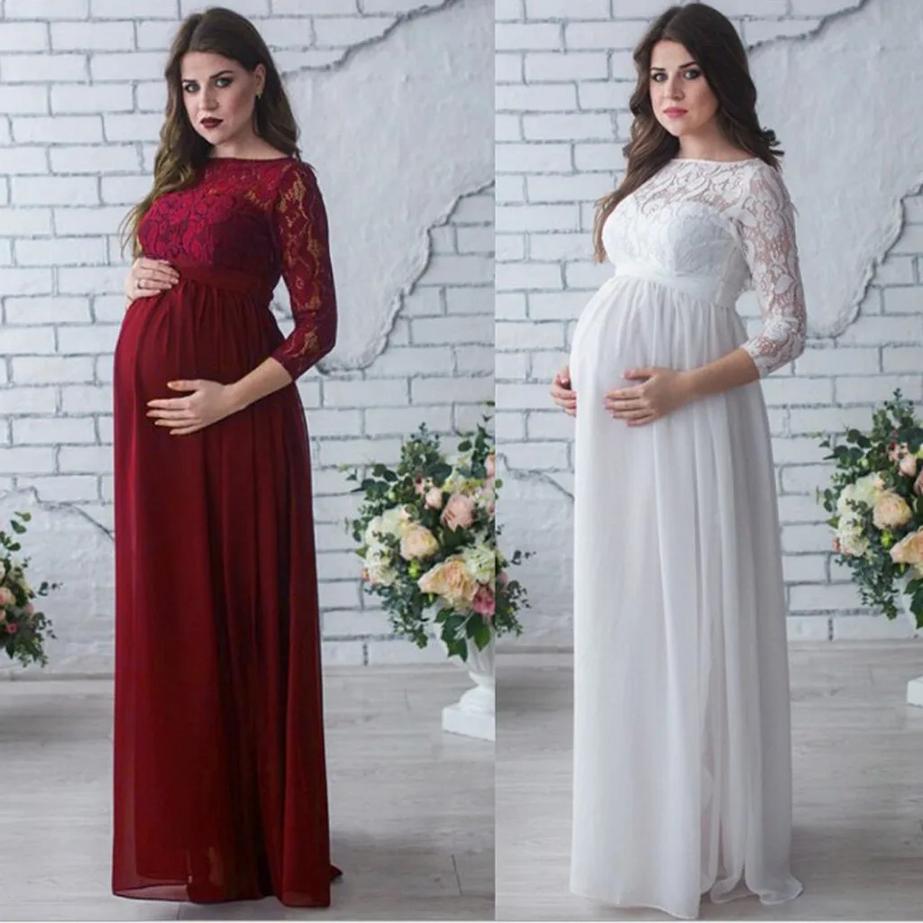 

Womens Pregnants Dress Long Sleeves Lace Photography Props Long Maxi 2019 Maternity Gown Ropa Premama Embarazadas