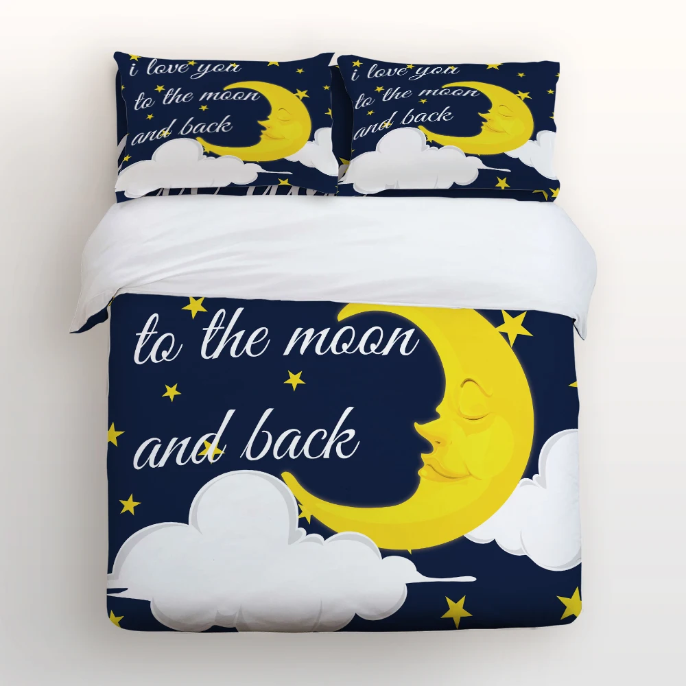Duvet Cover Set with Zipper Closure, Starry Night I Love You To The Moon and Back Print, 4pcs Bedding Sets with Relaxed Soft