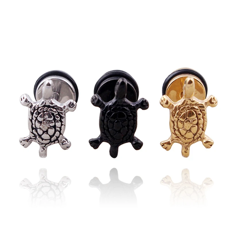 

Alisouy 2pcs Men's Women's Punk Cool Stainless Steel tortoise Turtle Earrings Pierced Ear Studs Animal Earrings