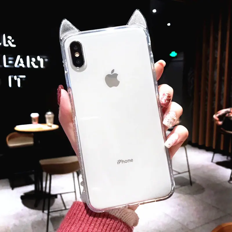 

Lovely Cat Glitter Case for iphone XS MAX XR 10 X 7 8 Plus 6s Soft Silicone TPU DiamondGirl Transparent Back Jewelled Cover