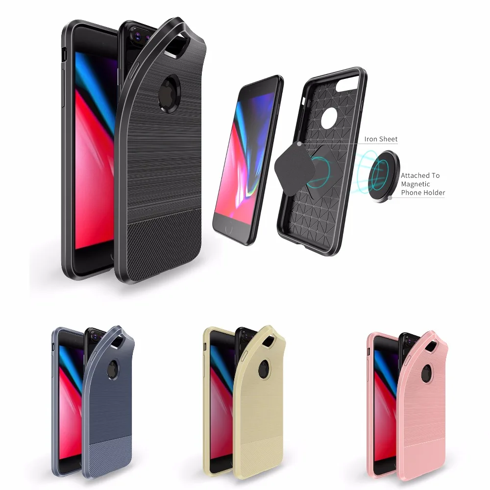 

Magnetic Car Phone Case For iphone7 8 plus Business Invisible Built-in Magnet Plate Shockproof Soft TPU For iphone X Lite Case
