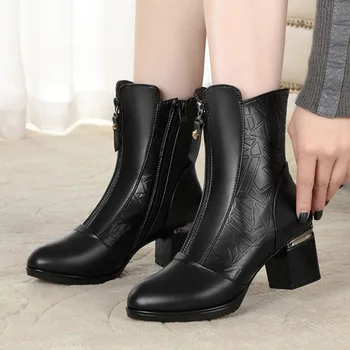 

Retro and Fashion Martin Boots Women'S Single Boots Thick Mid Hard-Wearing And Anti-Slip Side Zipper Vogue Women'S Shoes Female