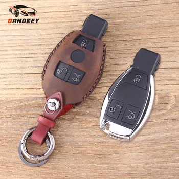 

DANDKEY 3 Buttons Genuine Leather Protector Key Case Fob For Mercedes Benz Year 2000+ Remote Key