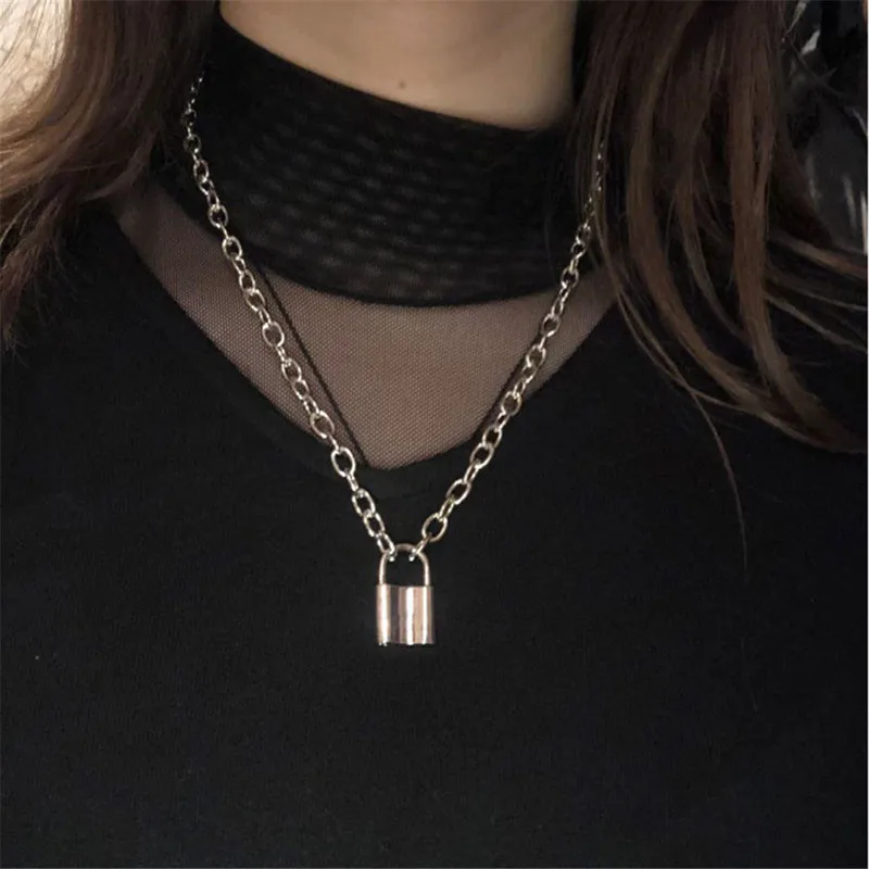 

Hiphop brand New Stainless Steel Silver Color Square PadLock Pendant Necklaces for Women Men Rolo Cable Chain Necklace Jewelry