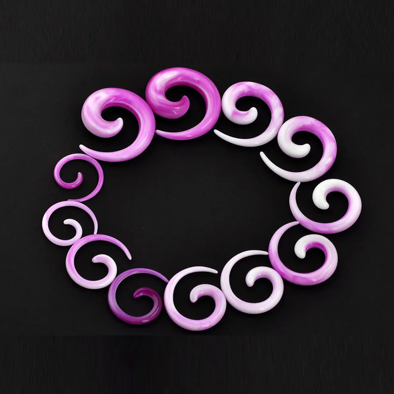 6 Sets Fashion Ear Gauge Acrylic Carved Spiral Taper Ear Plugs Ear
