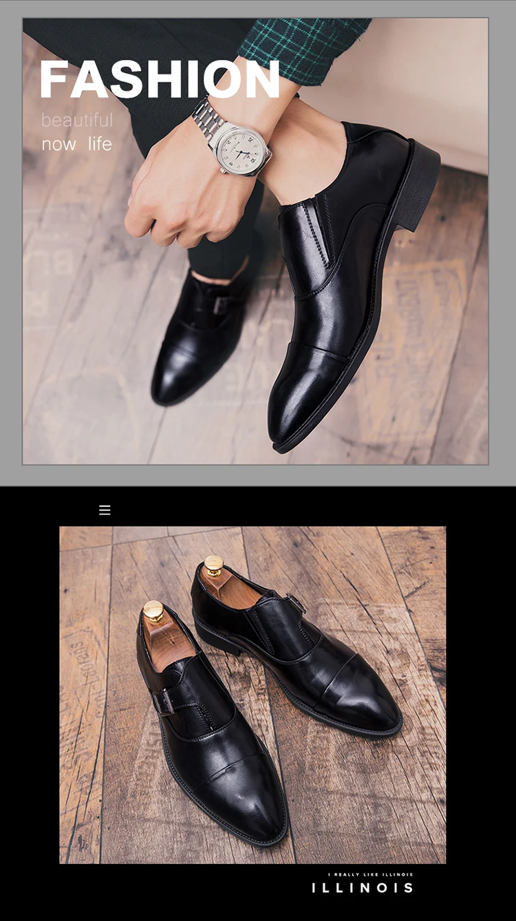 Мужская официальная обувь с ремешком в виде монах; мужские туфли-оксфорды из кожи с острым носком; модельные туфли; Модные Повседневные Удобные черные офисные туфли; Брендовая обувь