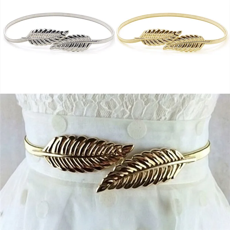 Gold Silver elastic Waist Belt Leaves Chain Leaf Design Belt Women
