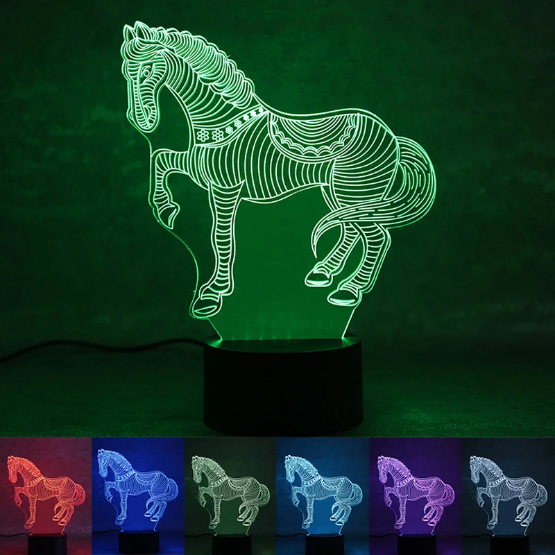 7Colors Changing 3D LED Animal Nightlights Paint Zebra Horse Desk Table