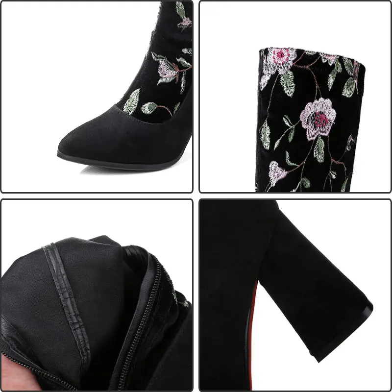 Genou Fanyuan Femmes Floral Zipper Ethnique Marque Vache Le 2017 Black Daim Talons Sur Bottes Cuisse Conception La D'hiver Haute Pour Imprimé 7rr6YnHqz