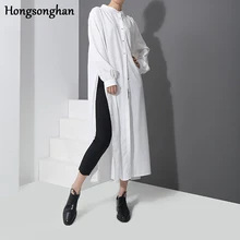 

Hongsonghan 2018 new Autumn western style temperament side opened large size cardigan bottom back button women long shirt