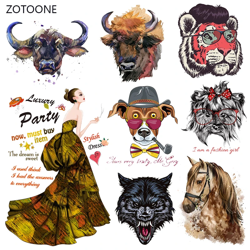 

ZOTOONE Punk Tiger Horse Patches Heat Transfer Dog Iron on Patch for T-Shirt Children Gift DIY Clothes Stickers Heat Transfer I