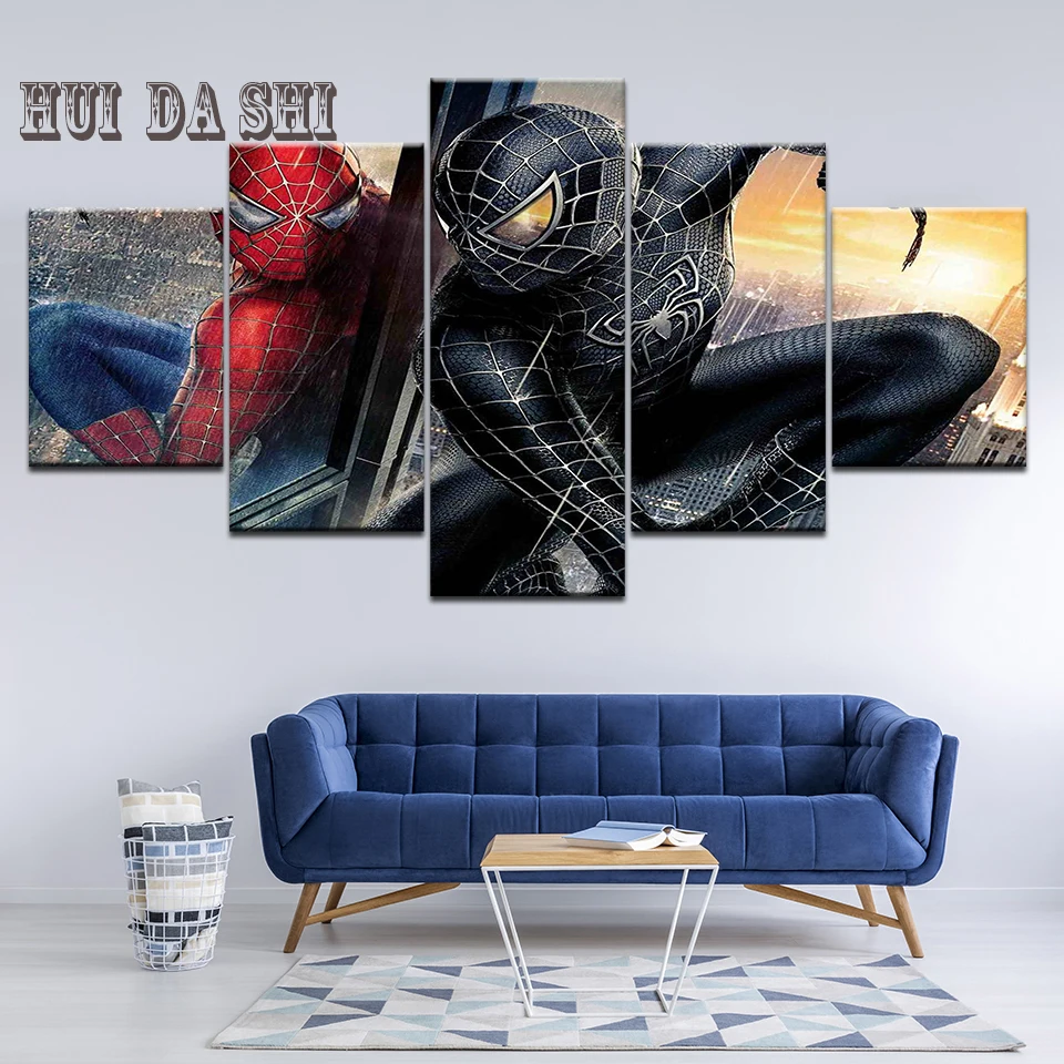 

5 Panel Frame Free Shipping Spiderman Wall Art Home Decor Living Room Pictures Cartoon Canvas Painting Prints Movie Posters