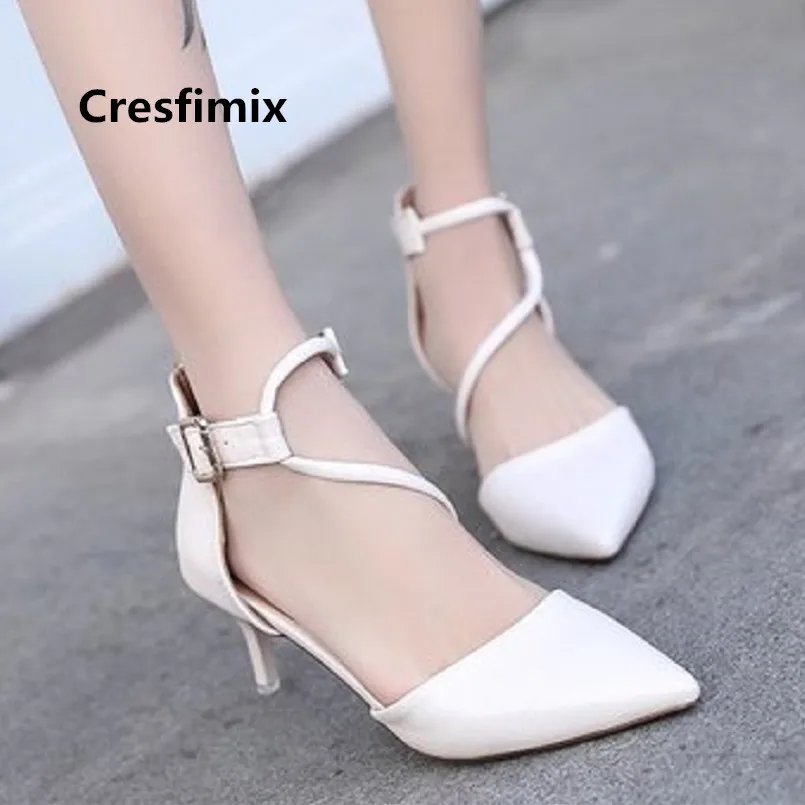 

Cresfimix vrouwen hoge hakken lady fashion black comfortable spring high heel shoes women sweet white summer high heels a3406