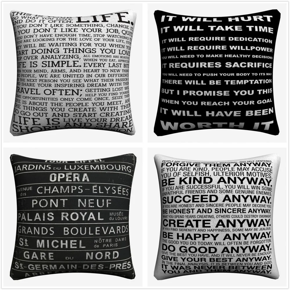 cheap Retro Life Motivation Words Soft Cotton Linen Cushion Covers 45x45cm Vintage Pillowcase For Sofa Home Decoration Almofada