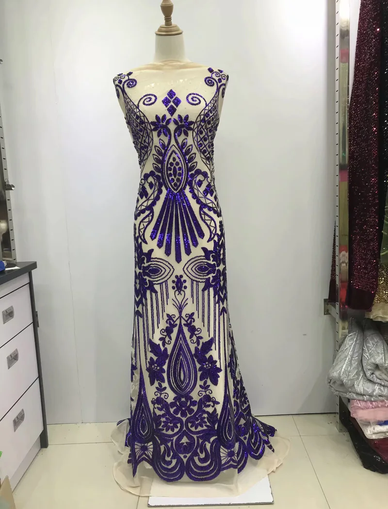 

Free shipping (5yards/pc) high quality purple African sequins French net lace fabric with gorgeous embroidery for dress FNS156