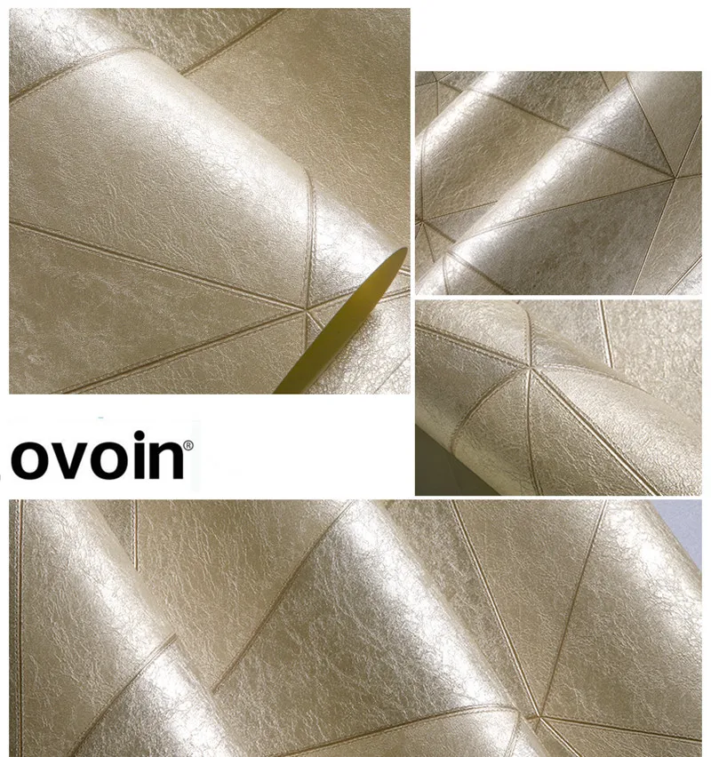 Геометрические металлические обои 3d абстрактный треугольник Современная искусственная кожа обои рулон фиолетового золота водонепроницаемый