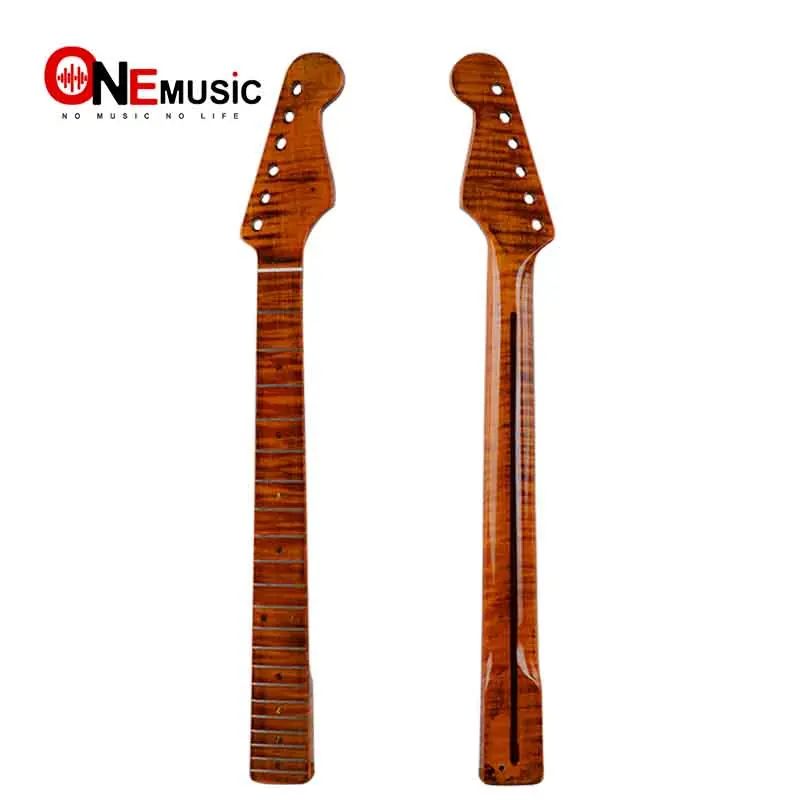 

21 Fret Tiger Flame Maple with Back Strip 6MM Green Dot Brush-Off Yellow Glossy for ST Electric Guitar Neck Replacement Parts