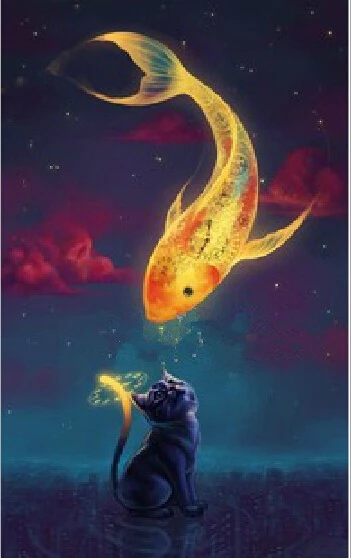 

diy diamond painting needlework novelty square full rhinestones mosaic pictures set for embroidery pattern cat and fish animal