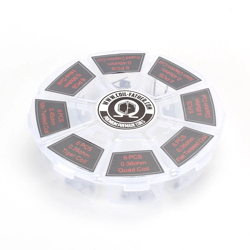 48pcs Coil Father 8-in-1 Prebuilt Coil Fused Alien Clapton Hive Flat Twisted Tiger Quad Electronic Cigarette Vape Wire Accessory 48pcs Coil Father 8-in-1 Prebuilt Coil Fused Alien Clapton Hive Flat Twisted Tiger Quad Electronic Cigarette Vape Wire Accessory