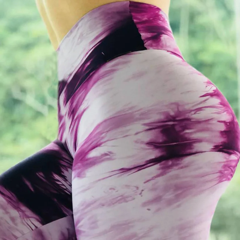Фиолетовый Леггинсы с абстрактным рисунком Мода Граффити печати Для женщин Фитнес леггинсы Высокая талия эластичный тонкий Джеггинсы