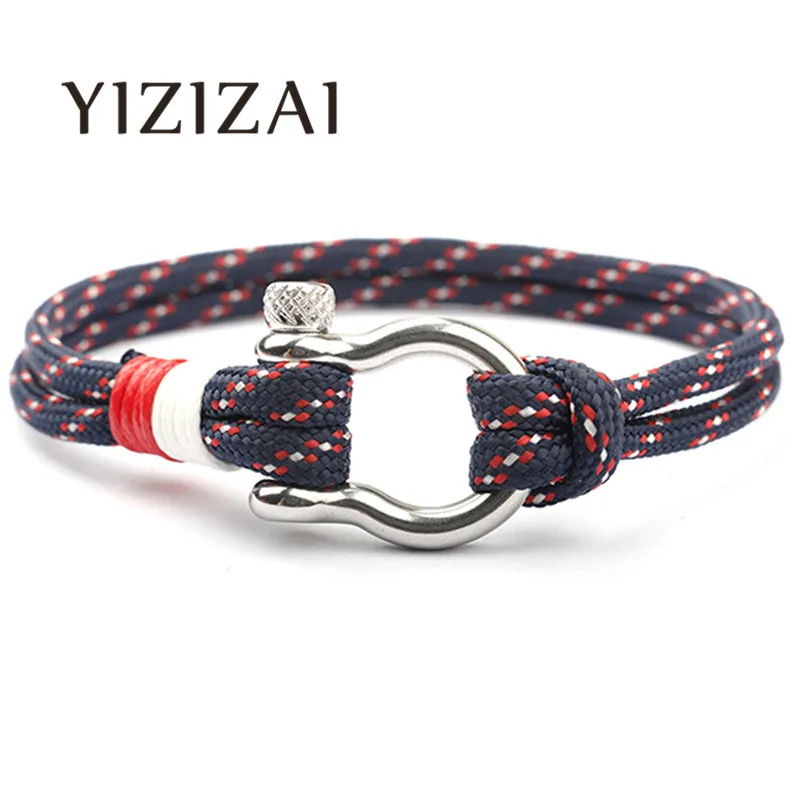 

YIZIZAI New Fashion Jewelry navy style Sport Camping Parachute cord Survival Bracelet Men Stainless Steel Bracelets Pulseiras