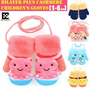 Online 300 P! Kinder Winter Warme Handschuhe, Jungen & Mädchen Nette Cartoon Wolle Kaninchen Haar Gestrickte Fäustlinge, 2X Verdickte Weich Handschuhe Für 1-6 Alter