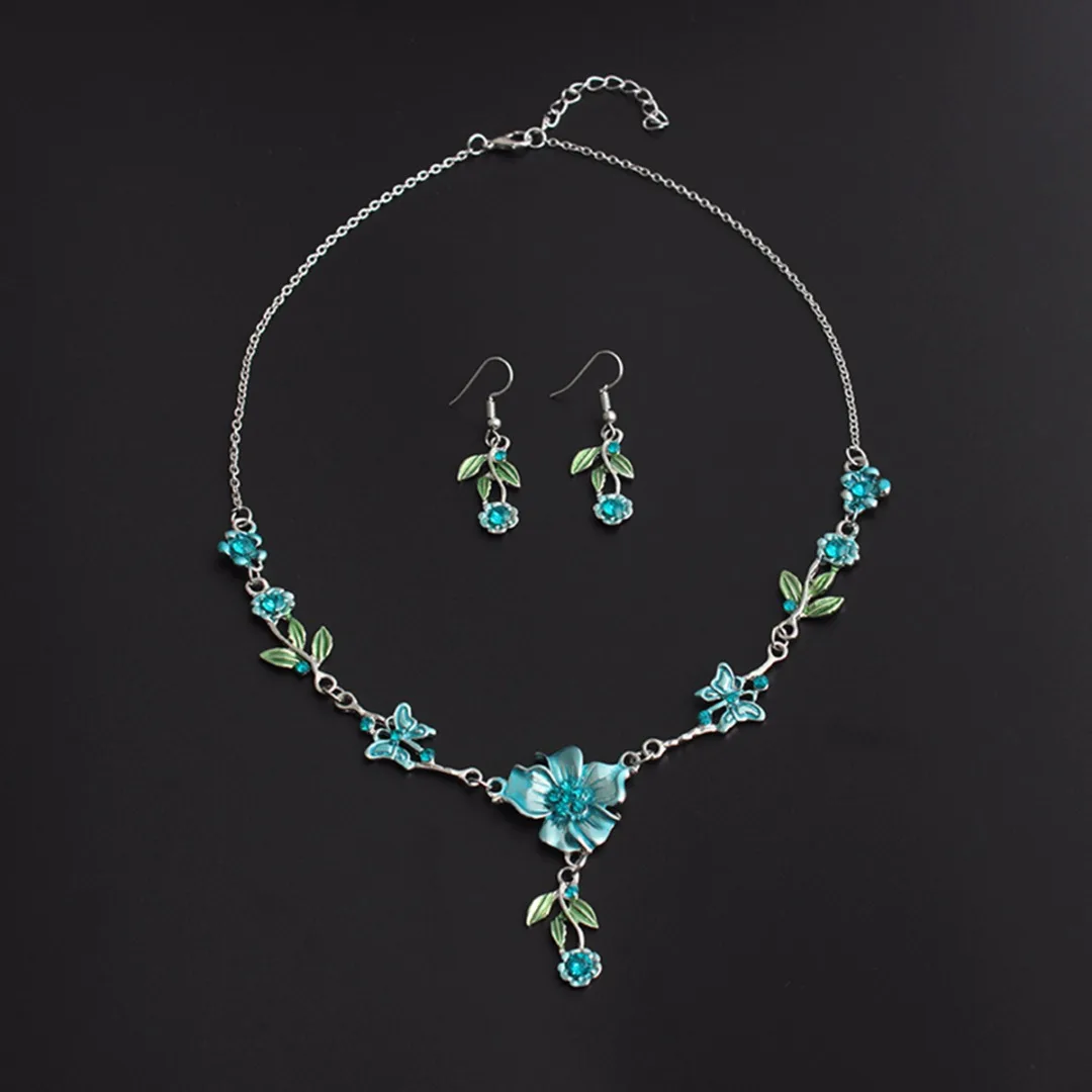 Shellhard Wedding Jewelry Crystal Colorful Flowers Necklace Ear Ring Earring Bohemian Chic Jewelry Set For Women Femme Bijoux