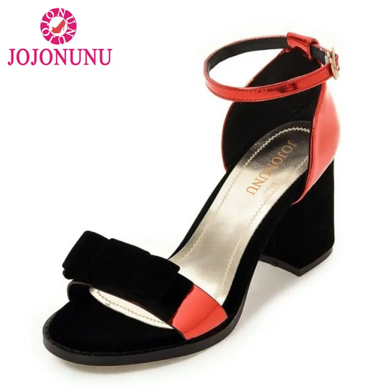 

JOJONUNU Size 34-43 Sexy Women Bowknot High Heel Sandals Women Bowtie Ankle Strap Thick Heel Sandals Summer Shoes Daily Footwear