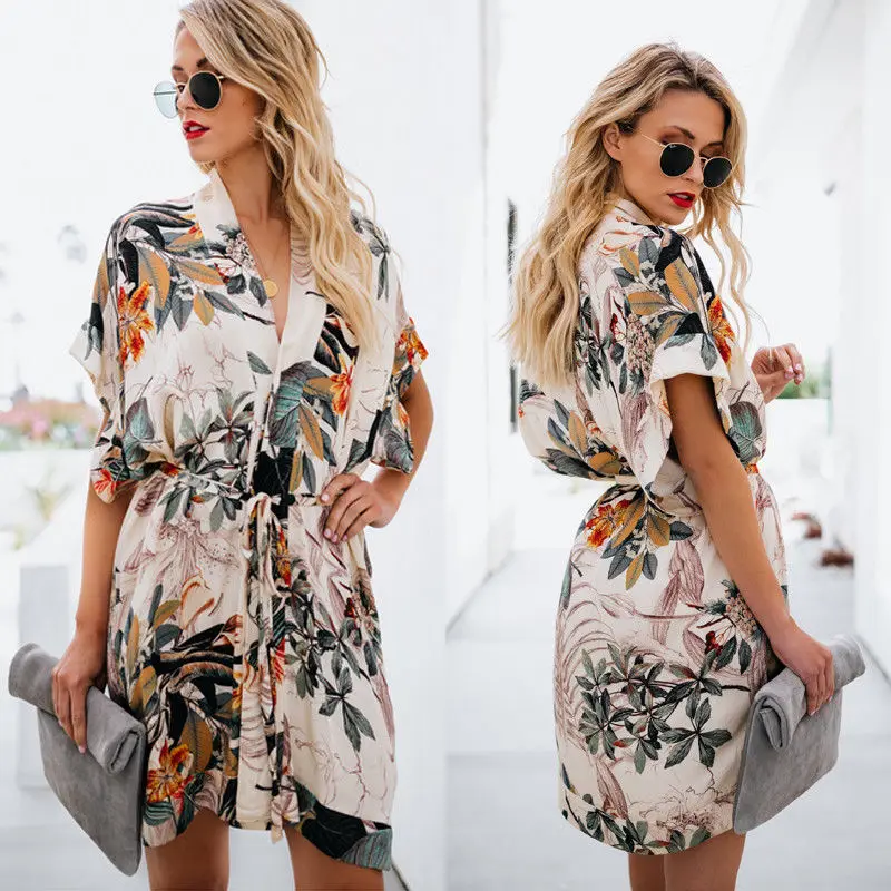 

SEXY Women's Dress 2018Womens Boho Beach Short Mini Dress Tribal Bikini Swimwear Kaftan Kimono