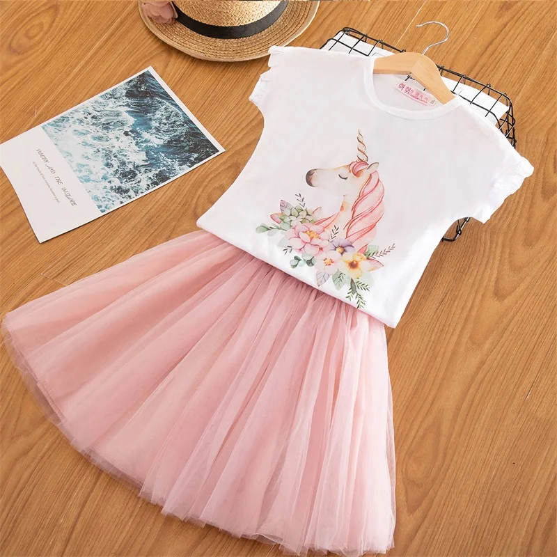 

Summer Children's Girl Clothing Sets Kids White Shirt Dress Fancy Unicorn Birthday Outfits Clothes Girls Baby Kids Clothes Suits