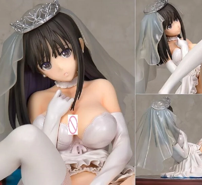 

12cm Anime Fault Sexy Action Figure T2 Art Girls Ai Saeki White Wedding Ver Sitting 1/6 Model Collection Face Changeable Doll