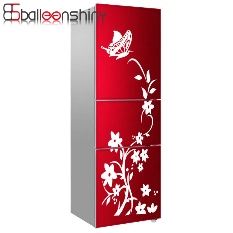 

BalleenShiny Refrigerator Sticker Butterfly Pattern Wall Stickers Home Decor Kitchen Vinyl Flower White Black High Quality