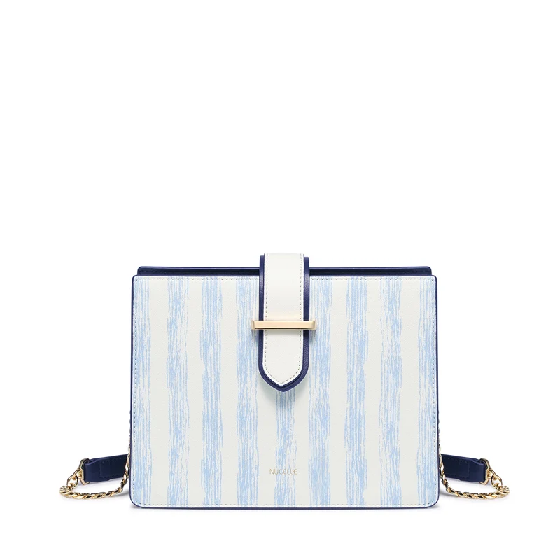 

NUCELLE Brand Women's PU Leather Messenger Bag Ladies Fashion Navy Striped Shoulder Purse Female Chains Flap Crossbody Bags