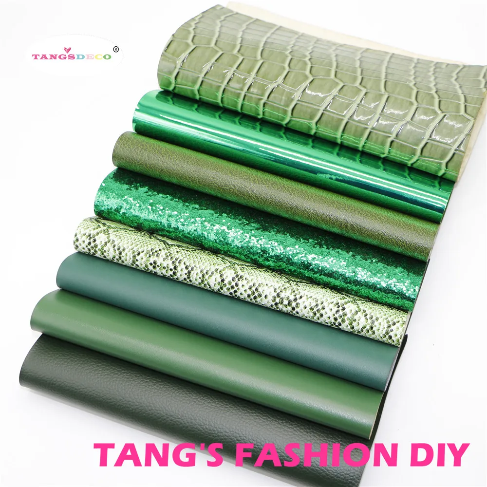

8pcs-High Quality NEW MIX STYLE Dark green color mix PU leather set/synthetic leather set/artificial leather