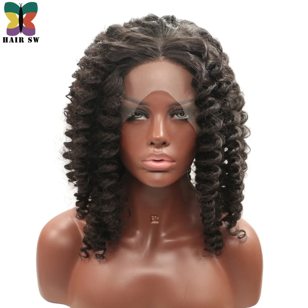

HAIR SW Short Bob Deep Wave Synthetic Lace Front Wig Fluffy Wand Curl Bounce Twist Braiding Heat Resistant Fiber For Afro Women