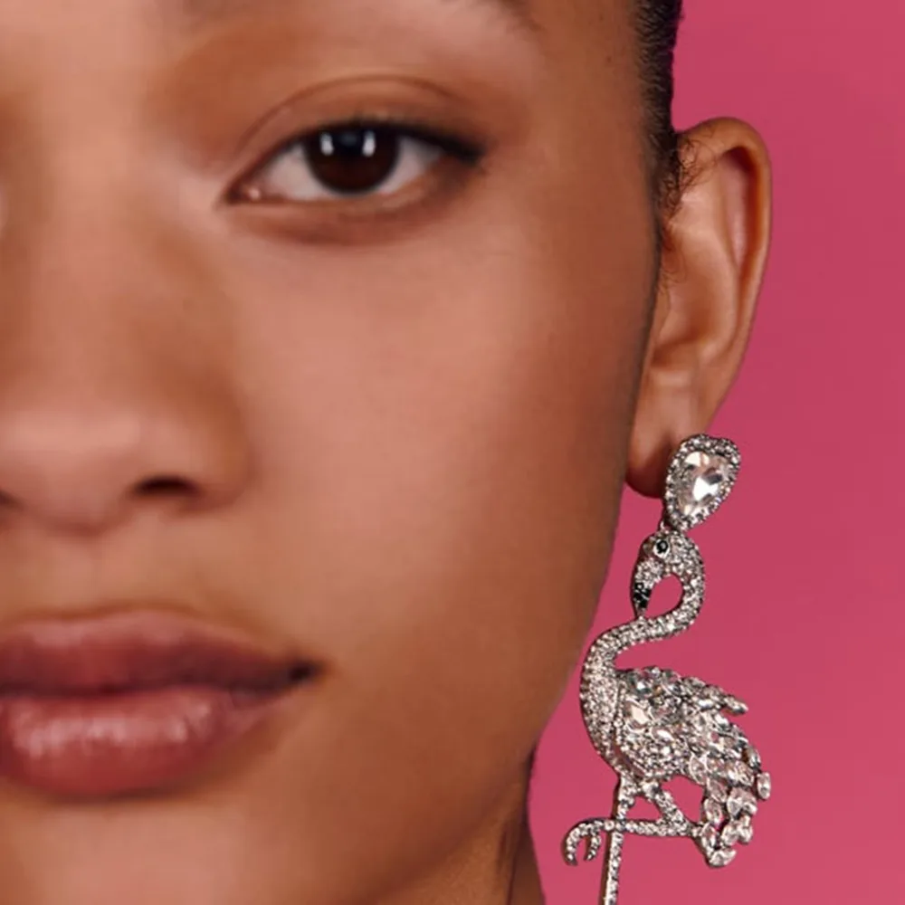 

Vedawas Fashion ZA Flamingo Drop Earrings Wedding Jewelry Animal Shaped Bohemian Colorful Crystal Statement Earrings xg2902