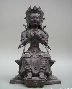 

14"Tibet Buddhism 100% Pure Bronze Carved Maitreya Kwan-yin Buddha Statue