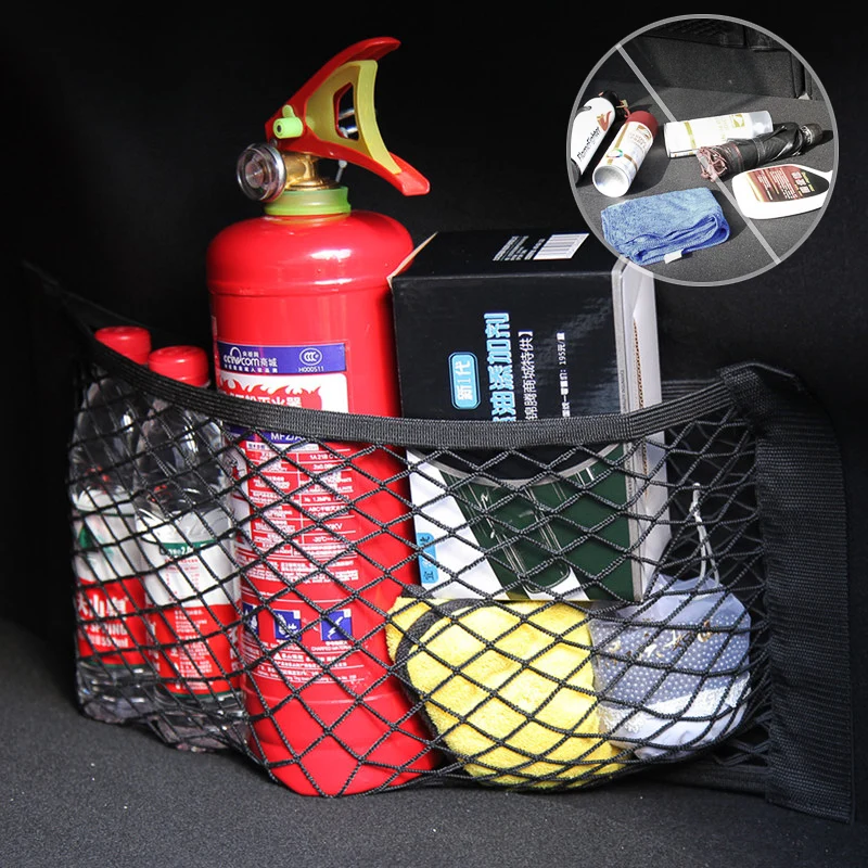 

40*25cm Car Back Rear Trunk Seat Elastic String Net Sticking Holder Pocket Organizer Car Magic Sticker Mesh Storage Magic Tape