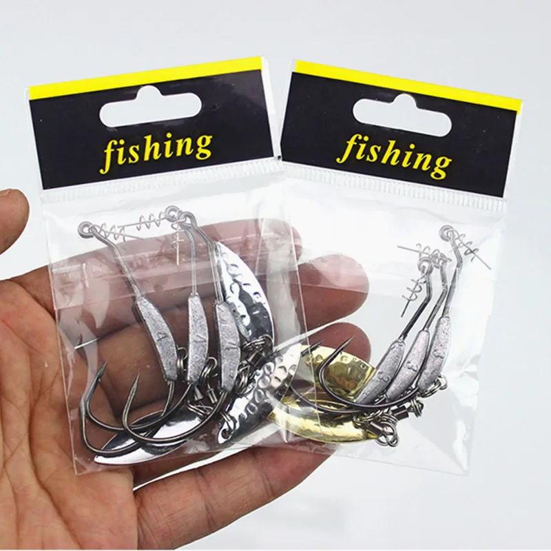 Ufishing Spinner Fishhook 3 Pcs/Bag Jig Head Worm Hooks High Carbon Steel Fishing Hook for Soft Baits Size 2# 3# 4#