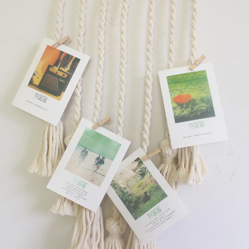 Hanging Wooden Stick With Hand-woven Cotton Thread Tassel Rope Household Hanging Photo Wall Tassel Rope Creative Wall Decoration