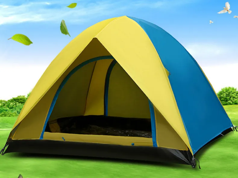 

Free shipping High Quality Double Layer 3-4 Person Rainproof Anti-UV outdoor tent for Hiking Fishing Hunting Adventure