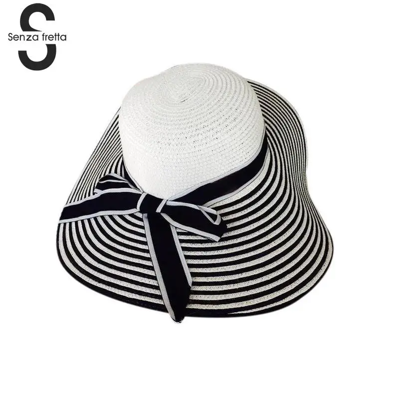 black and white striped sun hat